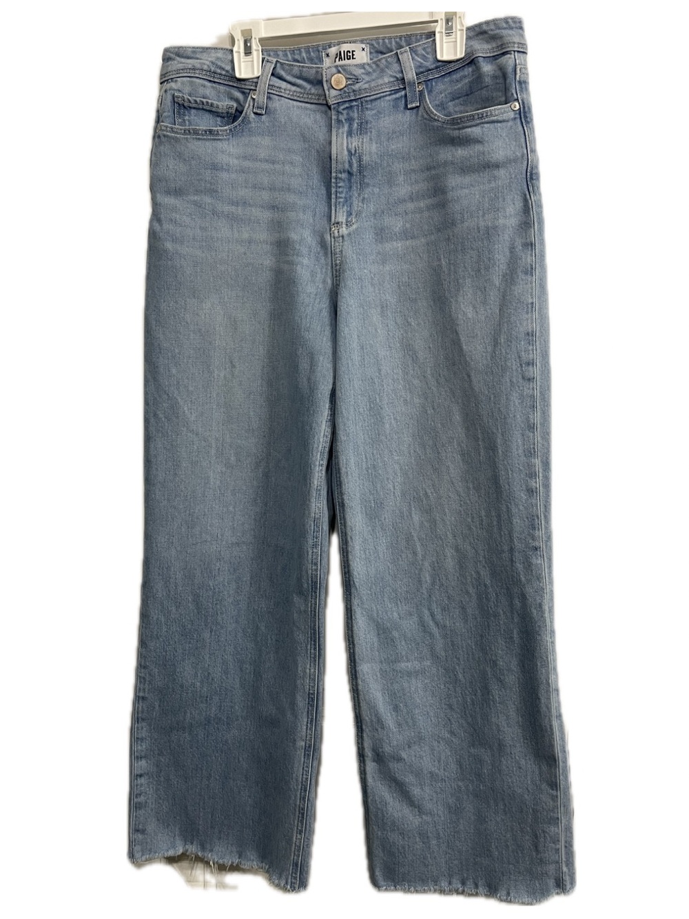 PAIGE Nellie Light Blue Wide-Leg Raw Hem Jeans